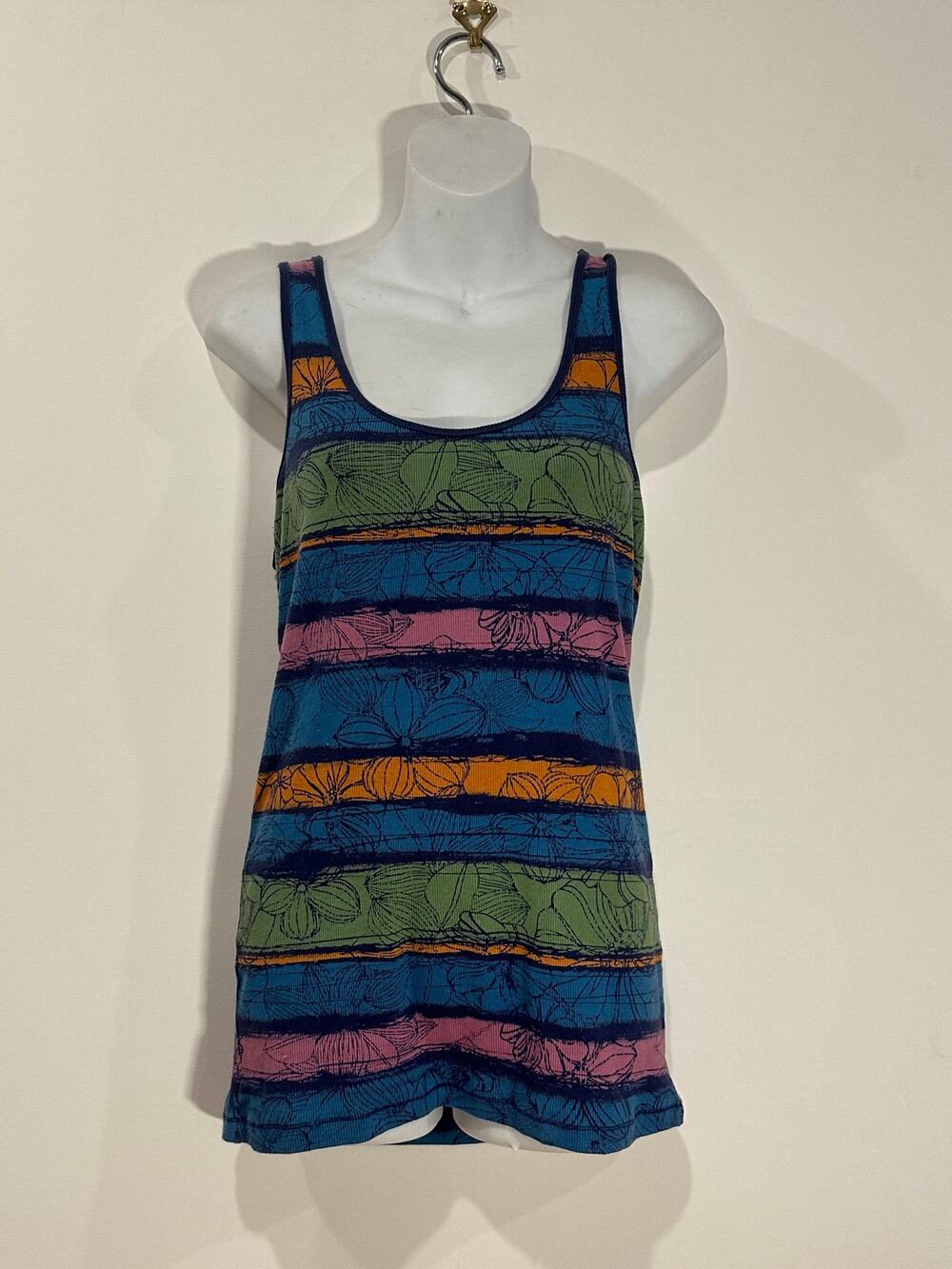 Arizona Jean Co Striped Floral Ribbed Tank Top Tunic Mini Dress Y2K Racerback XL